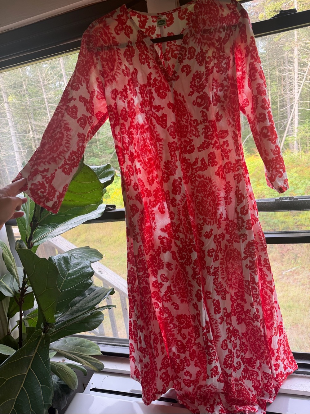 Dolma Red and White Cotton Resort Dress with Pockets